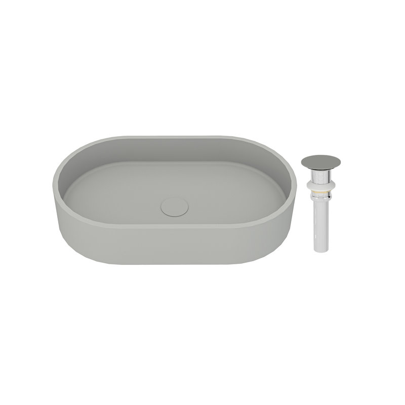 CASAINC Maple 13.77'' Concrete Oval Bathroom Sink, Cold Concrete Gray