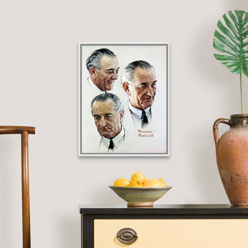 «Norman Rockwell Portrait of Lyndon B. Johnson», art mural sur toile, H 22 po x l 18 po x P 1,75 po, Cadre flottant blanc
