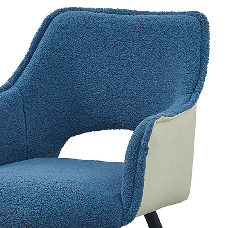 Chaise avec accoudoirs en tissu Raffo, Blanc / velours bleu