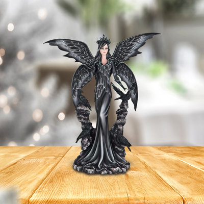 25.5"H Gothic Dark Angel Queen with Raven Figurine