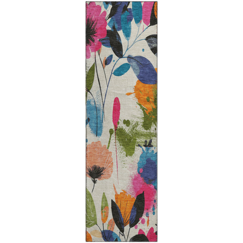 Premium Machine Washable Harjo AMF1549 Floral Rug, Runner 2'3" x 7'6"