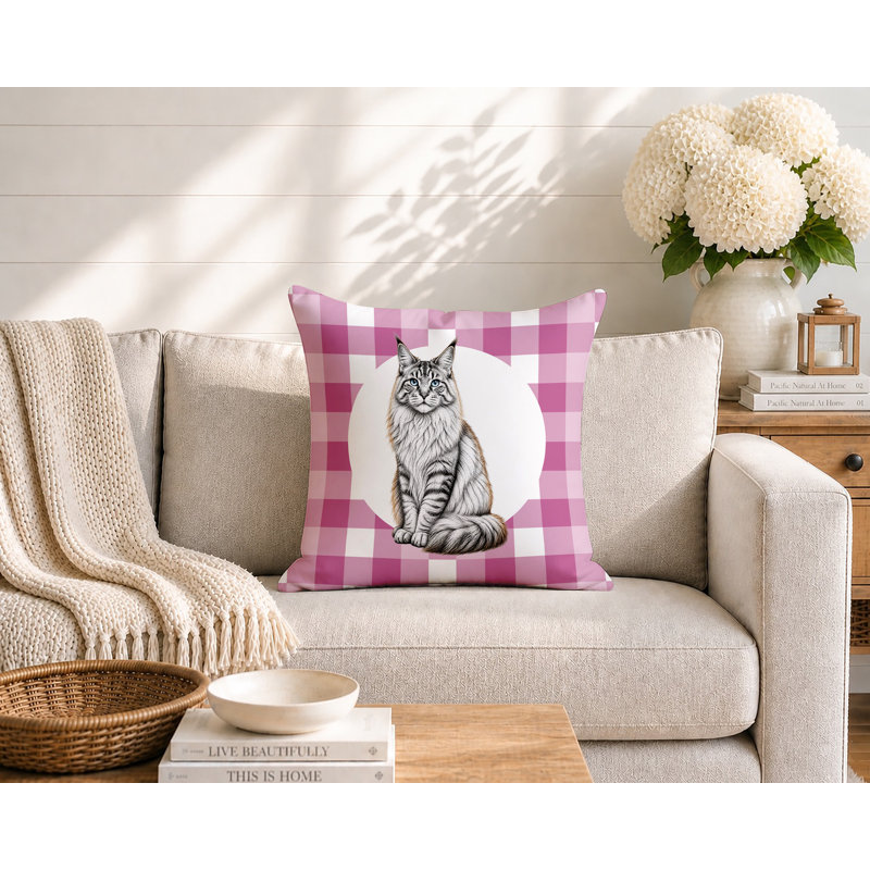 Oreiller réversible intérieur / extérieur Maine Coon Cat, 18x18, Magenta