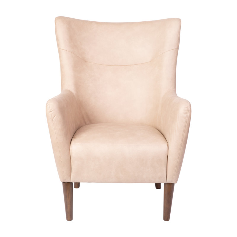 Light Brown Faux Leather Wingback Accent Chair with Wooden Legs