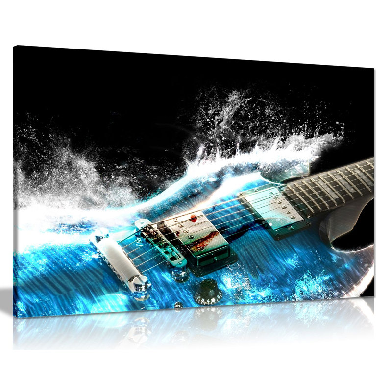Guita And Waves Music - Wrapped Canvas Print, 61cm H x 91cm W