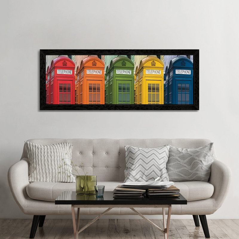 Hello London by Assaf Frank - Floater Frame Panoramic Print on Canvas, 30.48 cm H x 91.44 cm W, Black Framed