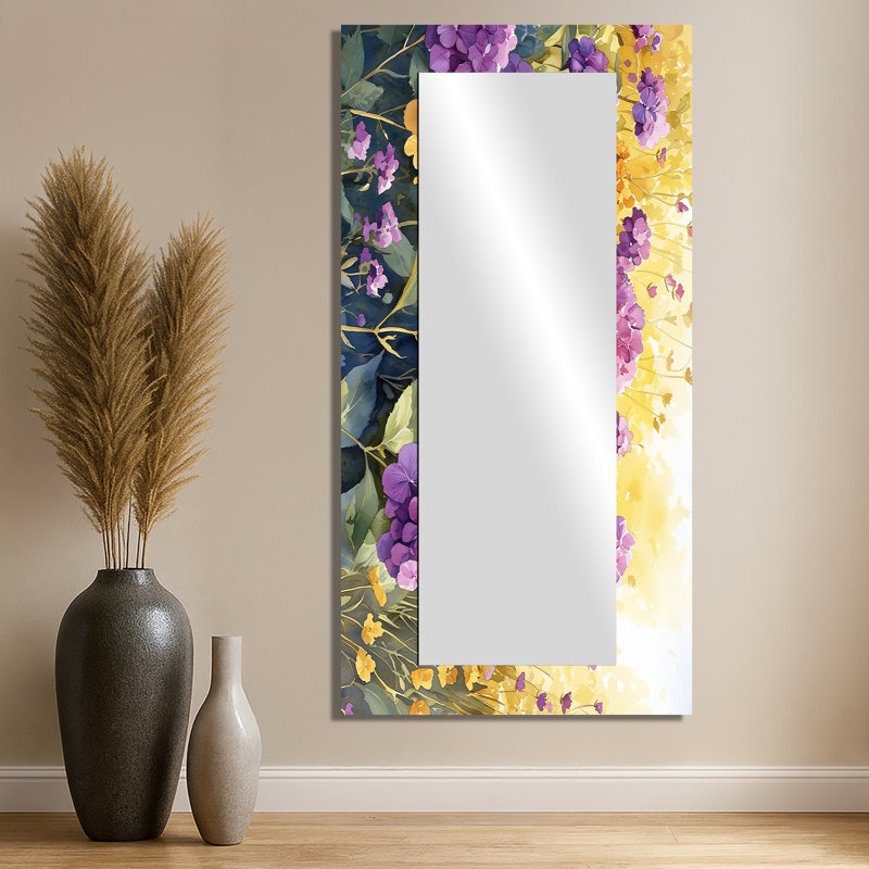 Summer Hydrangea Blooms In The Meadow II - Floral Wall Mirror Art - Printed On Metal, 28" x 55"