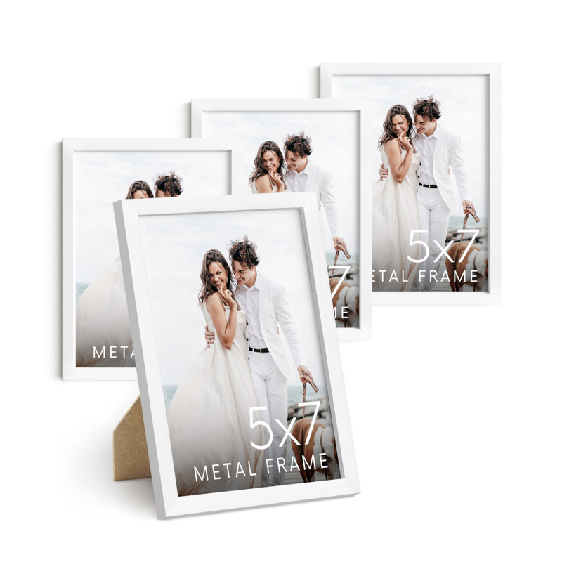 Cadre photo en métal, Blanc, L 5 po x H 7 po