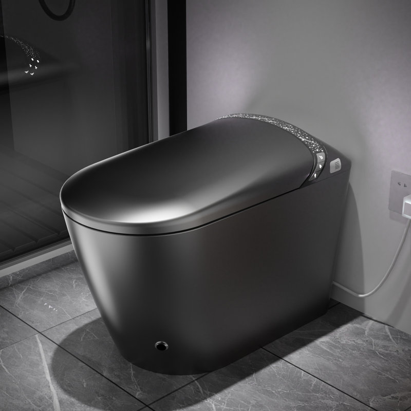 Smart Toilet With Starry Night And Bidet, Modern Bathroom Design, Auto Seat Open/Close, Foot Sensor For Flushing, Led Display, Warm Air Drying, Matte Grey - Remote Controlled Features Built In Water