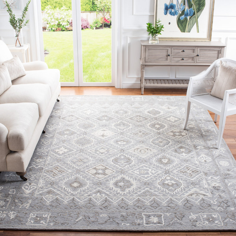 Micro-Loop Hand Tufted Cotton With Latex Geometric Rug, Rectangle 4' x 6'