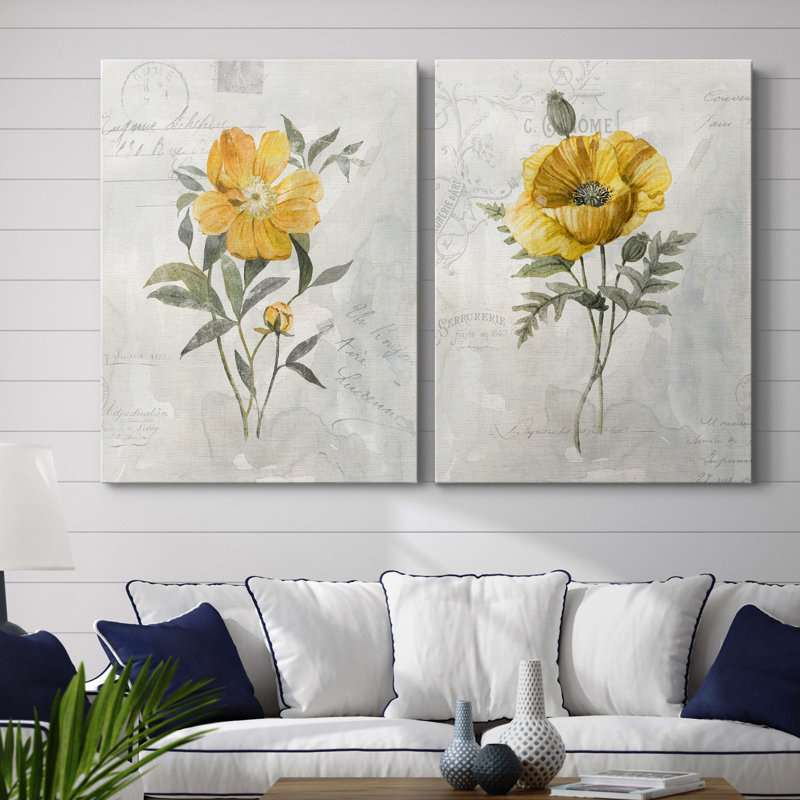 Canary Linen pivoine - ensemble de 2 reproductions d'art, H 48 po x l 72 po x P 1 po, Toile tendue, Pas de tapis