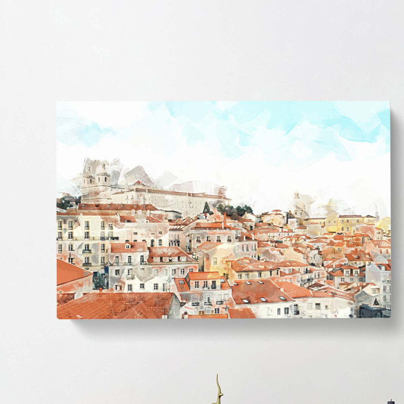Alfalma Lisbon Portugal Skyline in Abstract - Wrapped Canvas, 60cm H x 91cm W x 3cm D