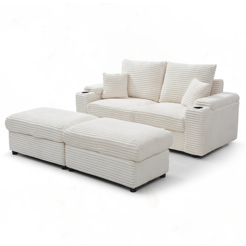 Loveseat with Ottomans, Beige