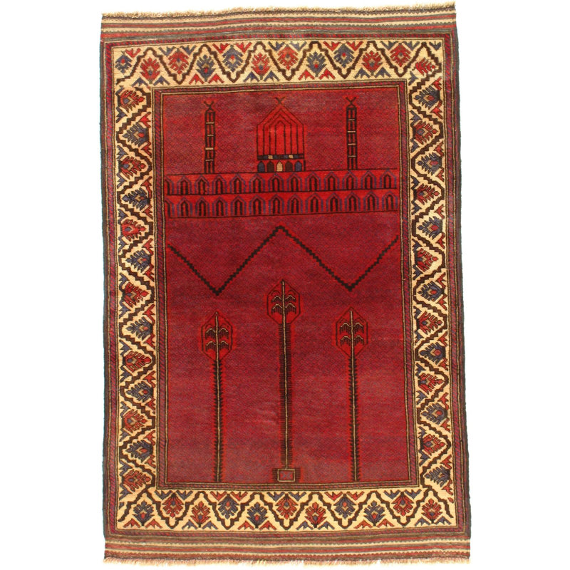 Luzmarie Cotton Oriental Area Rug in Red