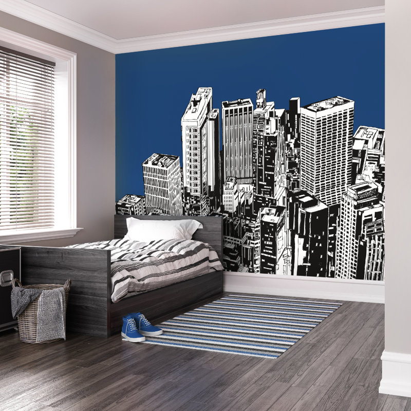 Urban City Skyscrapers - Wall Mural, 280cm L x 350cm W, Navy Blue