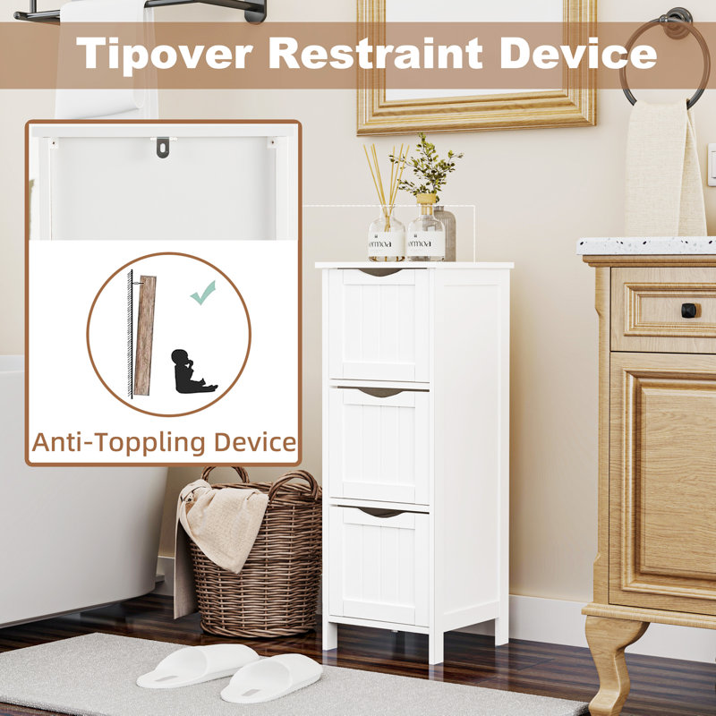 White MDF Freestanding Bathroom Cabinet with 3 Drawers