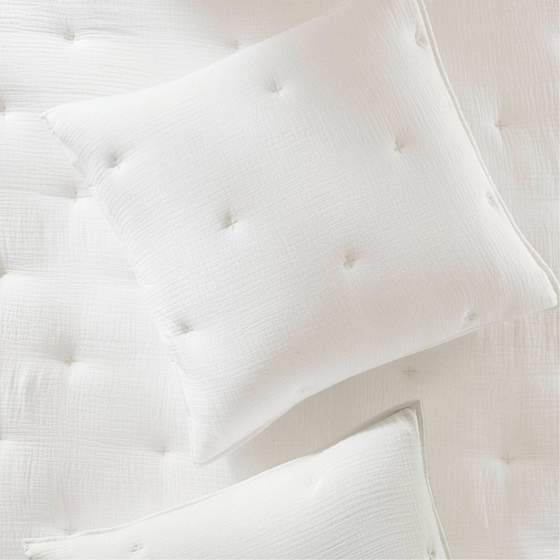 3-Piece Cotton Embroidered Quilt Set,White, King Quilt + 2 Shams