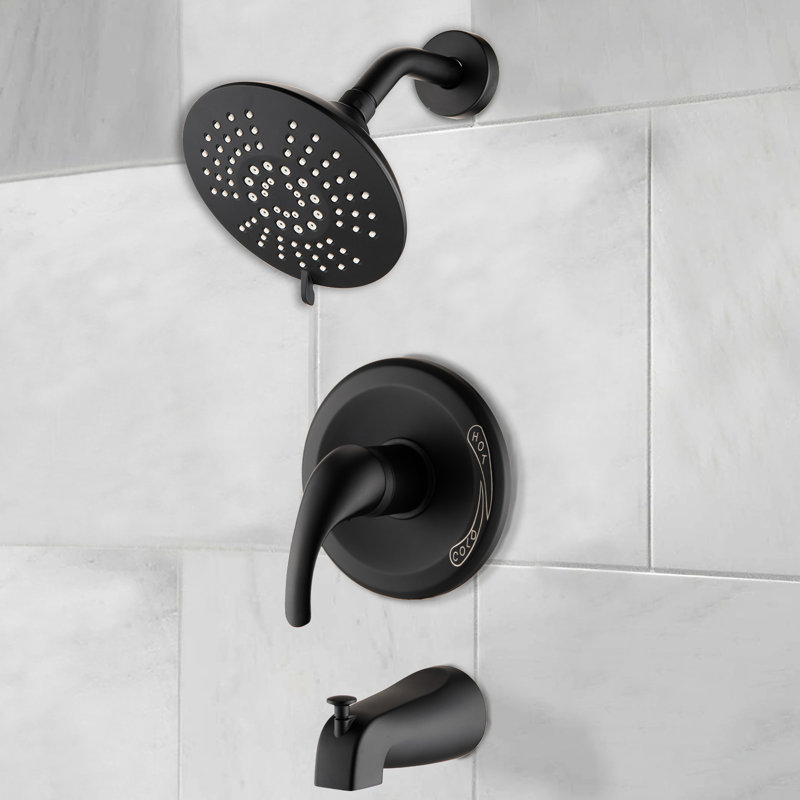 Robinet de douche mural avec finition noir mat et robinet à poignée simple à 5 fonctions inclus -