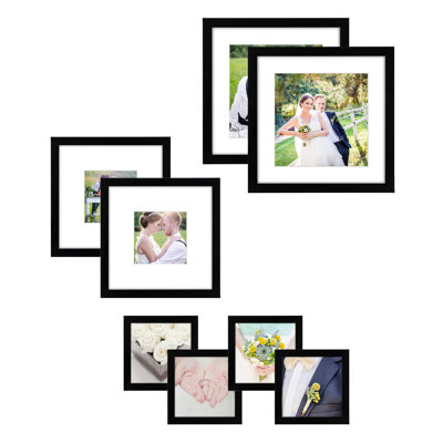 Picture Frame Set, 8 Pieces with Two 11x11, Two 8x8, and Four 4x4, Black