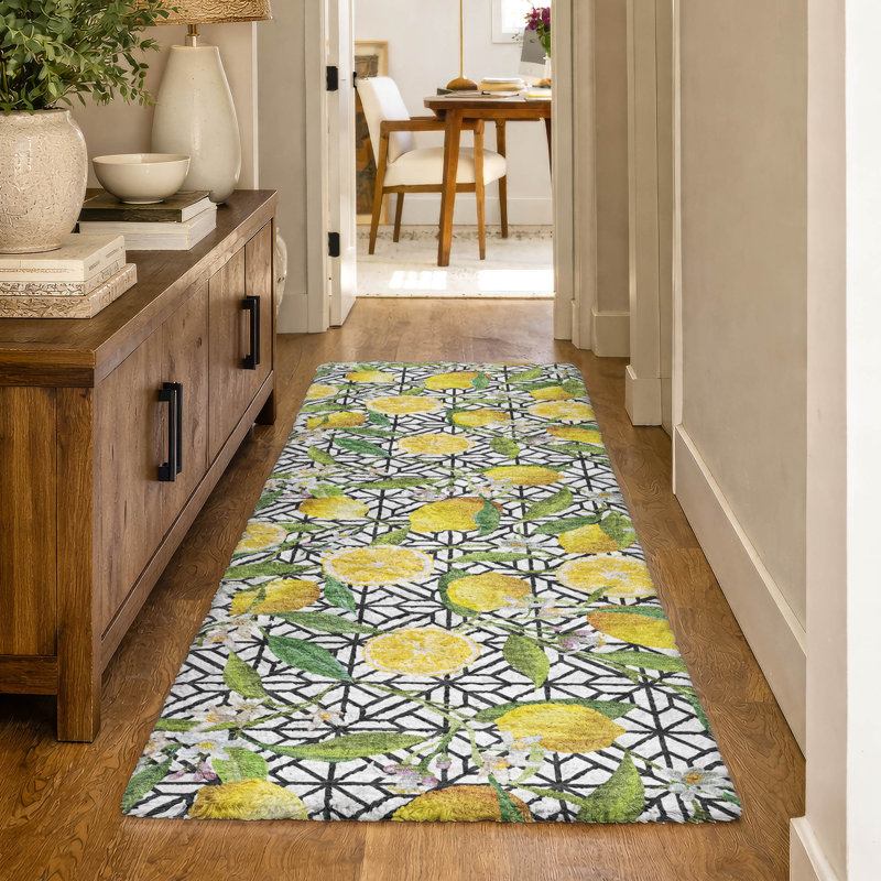 Premium Machine Washable Dream Shag ADS160 Lemons Rug, 2'3" x 7'6" Runner