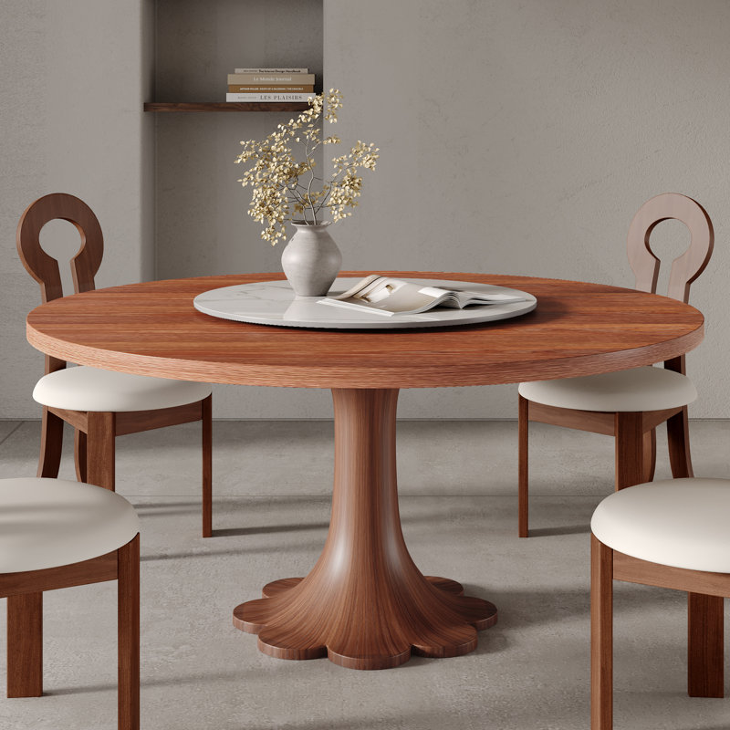 Table de salle à manger ronde en bois massif avec table tournante circulaire 360 °, H 29,52 po x L 53,15 po x l 53,15 po