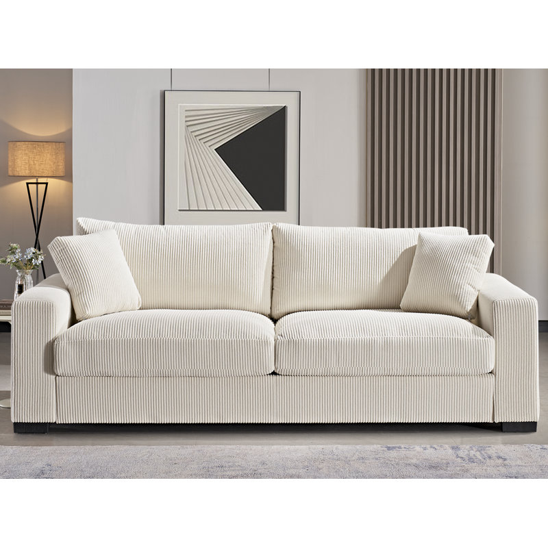 Keryis 89'' Corduroy Sofa, Beige Corduroy