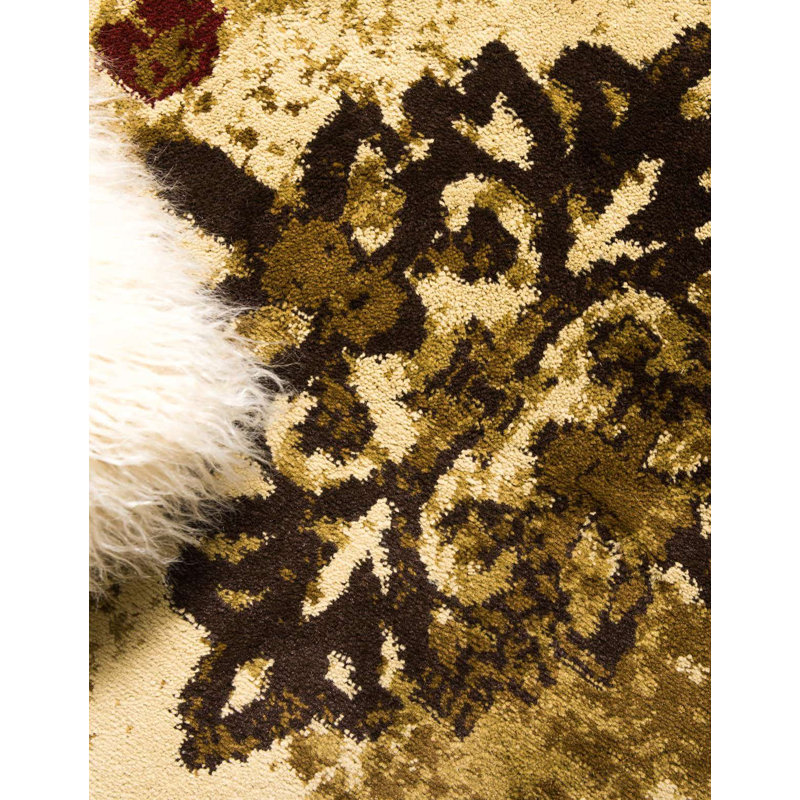 Tapis rouge / crème à motif abstrait Eelijah, Rond 10pi