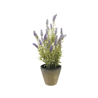 Round Faux Lavender Plant In Cement Pot