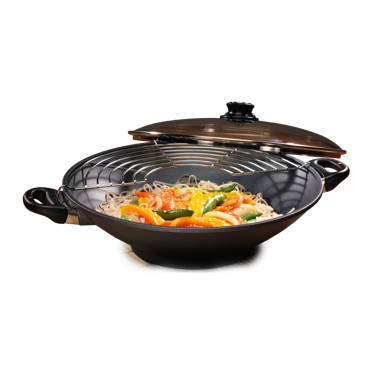 Klee Pre-Seasoned Cast Iron Wok with 2 Handles and Wooden Wok Lid 14-inch