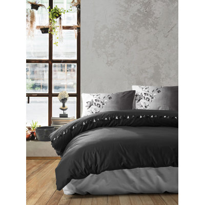 Premium Ranforce Single Quilt Cover Set, 100% Cotton, Black & Grey - Includes 63 x 87 Duvet Cover, 63 x 94 Flat Sheet, 20 x 28 Pillowcase | Reactive Printing, Machine Washable, Envelope Closure | Soft & Durable
