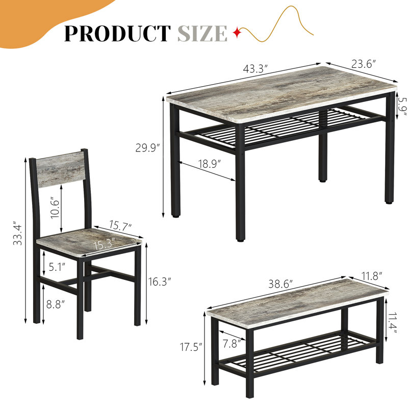 4 - Person Four Leg Dining Set, Weathered Gray