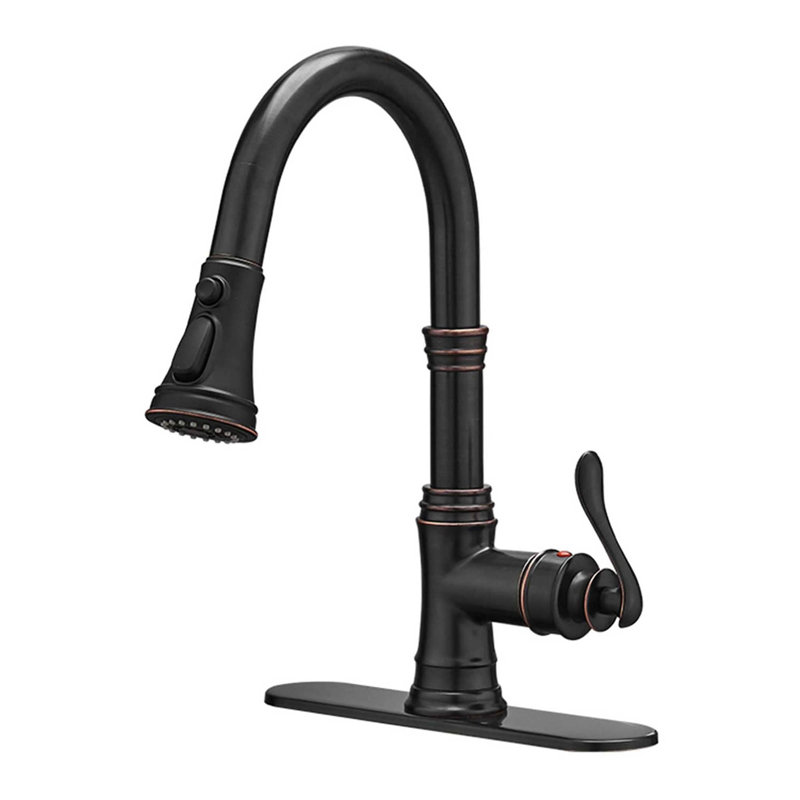 Robinet de cuisine rétractable à poignée simple avec accessoires, Bronze huilé