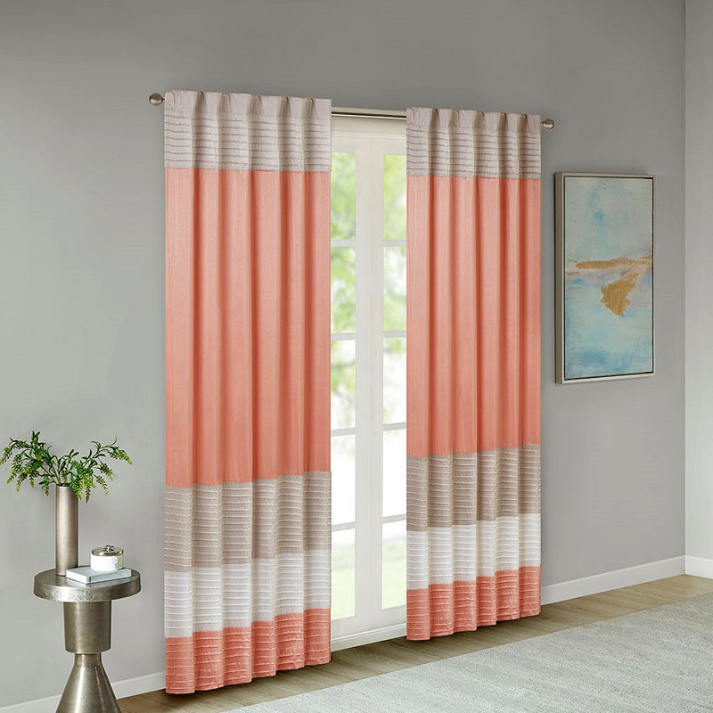 Polyoni Pintuck Curtain Panel(Only 1 Pc Panel), Orange Multi