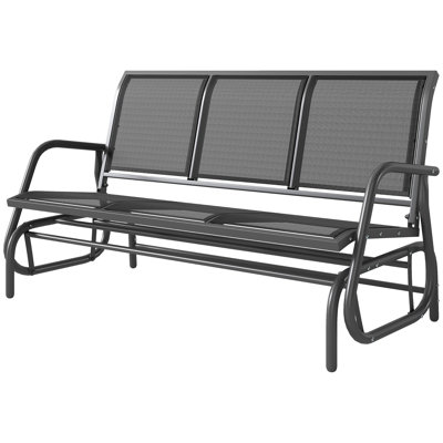 Banc de patio extérieur pour 3 personnes, balancelle avec 3 sièges, tissu en filet respirant, structure en métal, noir