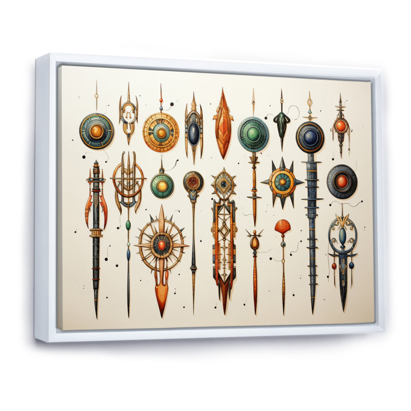 «African Sacred Symbols II» sur toile, H 24 po x l 32 po x P 1 po, Cadre flottant blanc