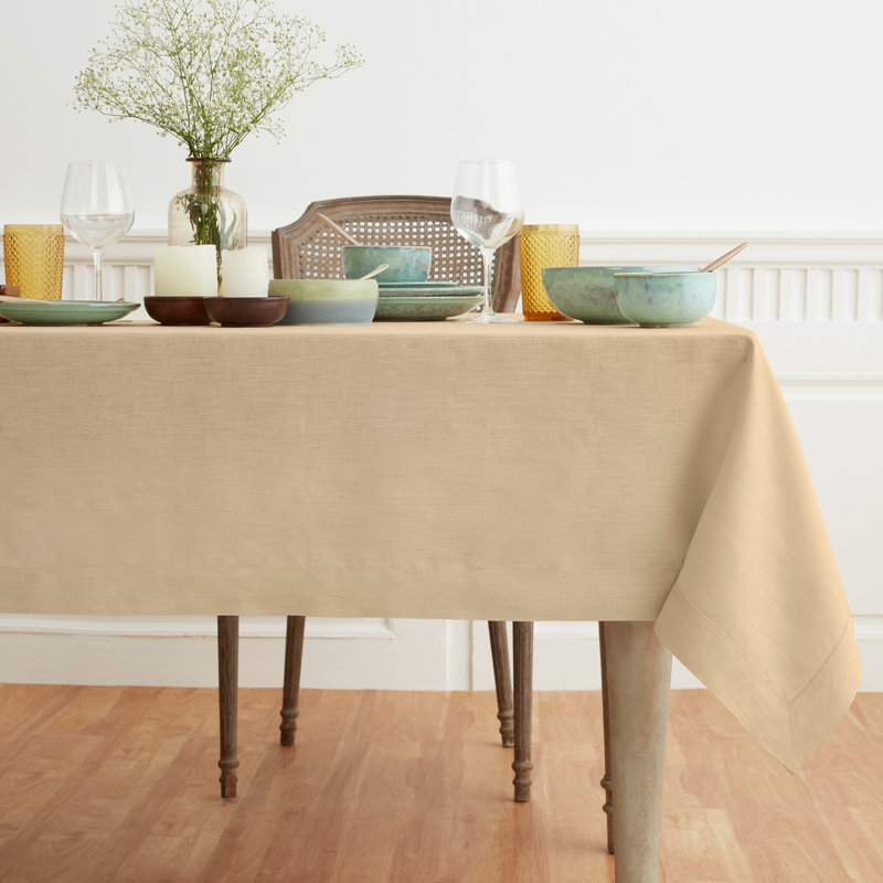100% Pure Linen Tablecloth - Fete, Beige, 120" L x 60" W