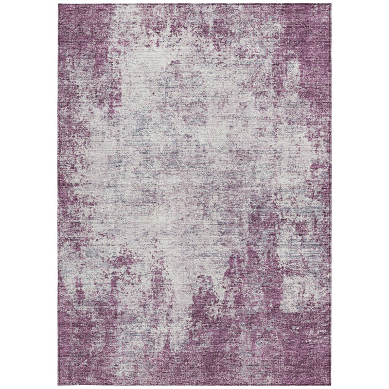 Tapis extérieur lavable abstrait 5 pi x 8 pi prune et ivoire