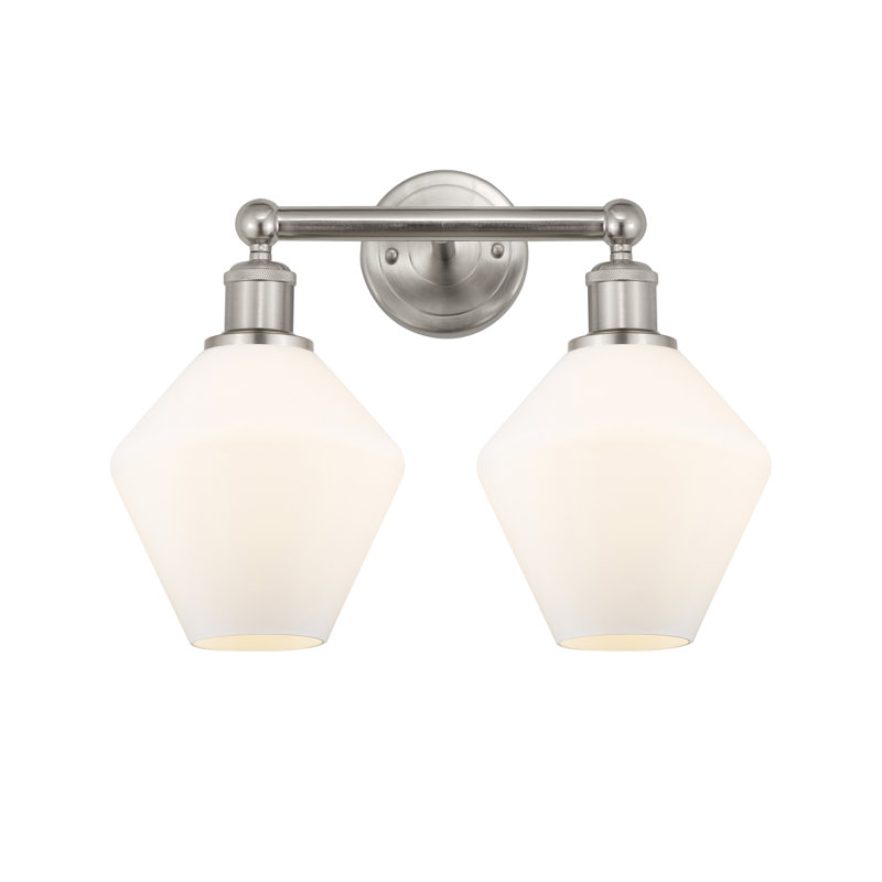 Éclairage pour meuble-lavabo à intensité variable 2 lumières Amylea, Nickel satiné, Boîtier blanc mat