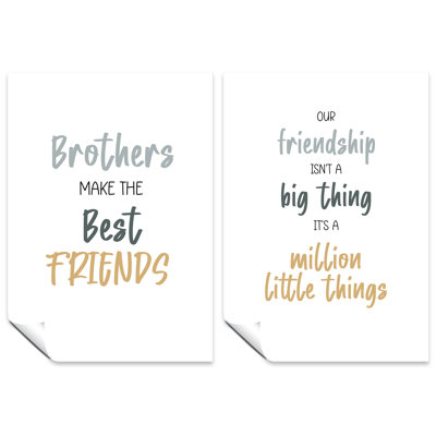 Boys Brothers Friendship Bedroom - 2 Piece No Frame Print Set