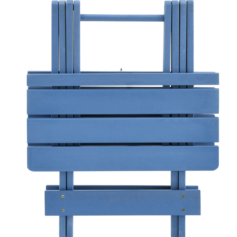 Outdoor Blue Folding Table - Solid Wood, Portable, For Backyard, Balcony Wood Patio In Strong, Backyard