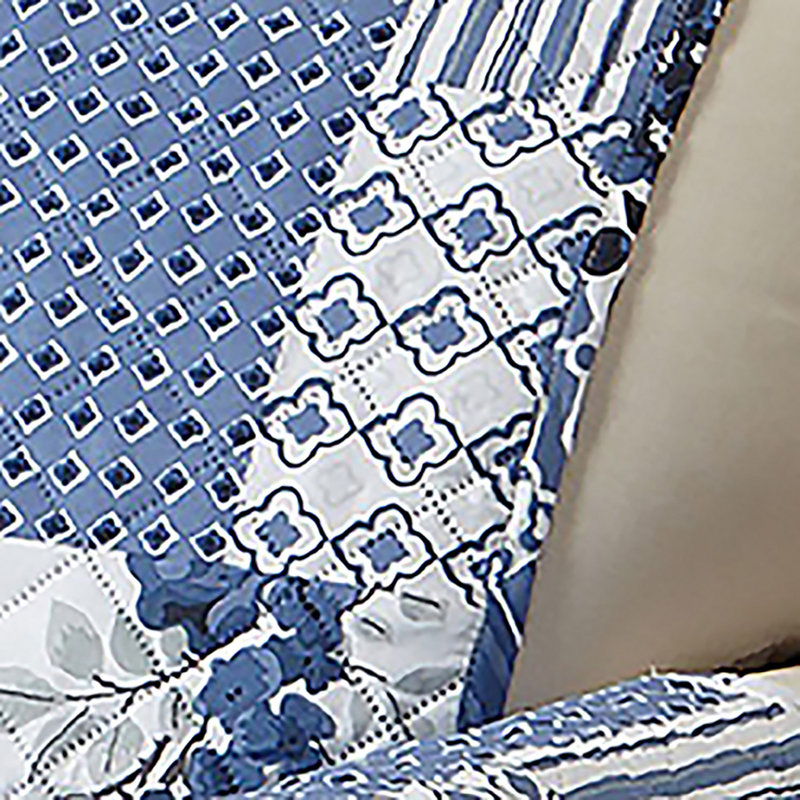 Navy Patchwork Reversible Scalloped Sofa Protector