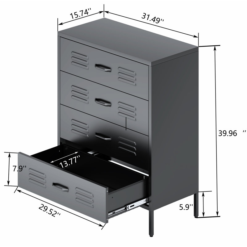 Armoire de rangement en métal avec 4 tiroirs pour le bureau, la maison et le garage