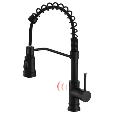 Touchless Kitchen Sink Faucet - Automatic Smart With Motion Sensor, Pull Down , Black Contemporary Style, Brass, Ceramic For Sensor Smart, Modern Filler