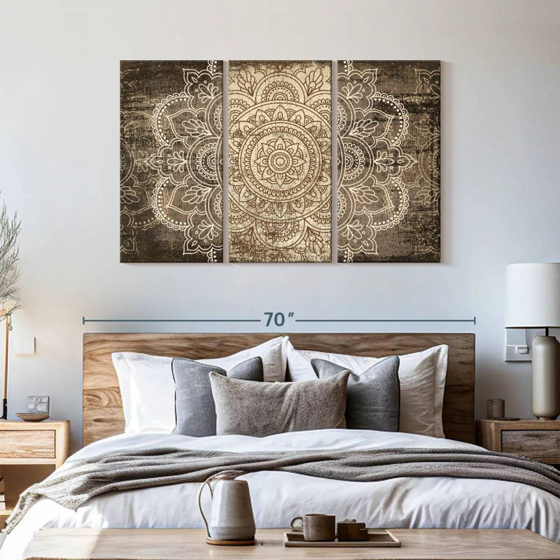 Ensemble de 3 pièces mandala sur toile, H 36 po x l 57 po x P 1,25 po