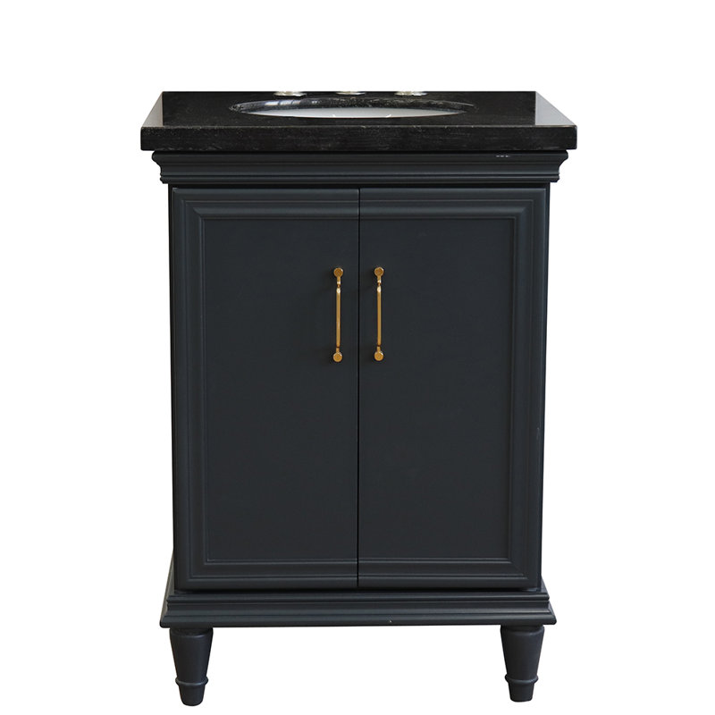 Ensemble de meuble-lavabo de salle de bain simple 25 po iiford, Granite noir Galaxy, Gris foncé