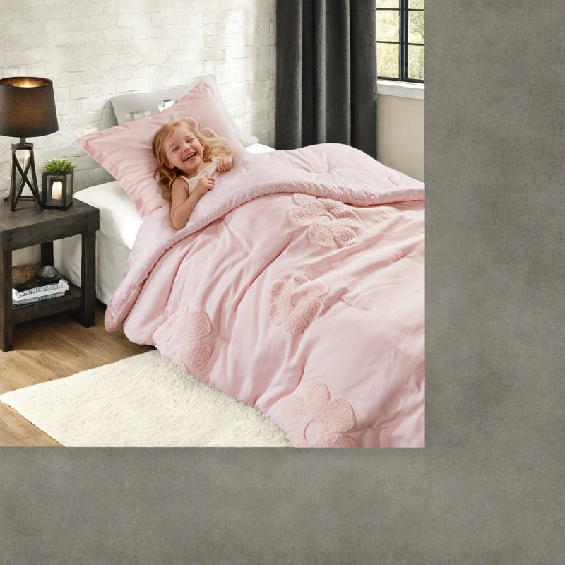 Ensembles de literie confortables en chenille rose, motif floral pour la maison