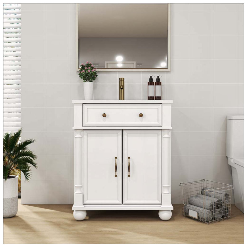 Meuble-lavabo Mid-Century avec base romaine, blanc