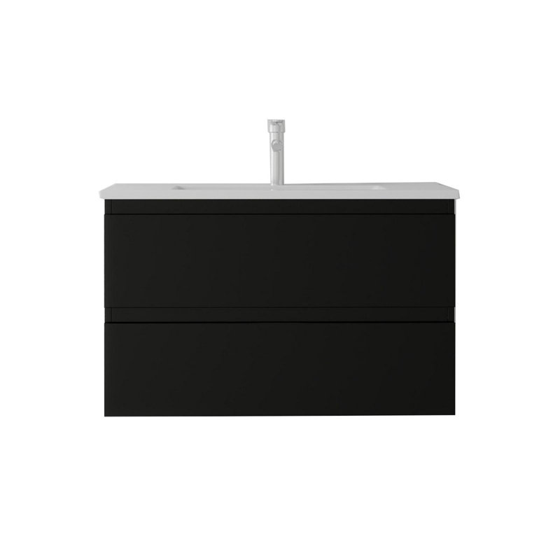 Meuble-lavabo flottant 30 po avec lavabo et tiroir à fermeture en douceur pour petites salles de bain, Black, 30"