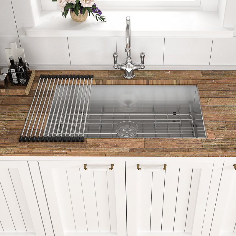 33 Inch Undermount Stainless Steel Kitchen Sink With Deep Single Bowl And Noise-Reducing Technology