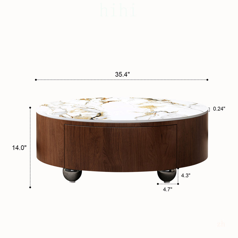 Luxueuse table basse en pierre frittée avec motifs gris uniques et rangement, idéale pour les salons modernes