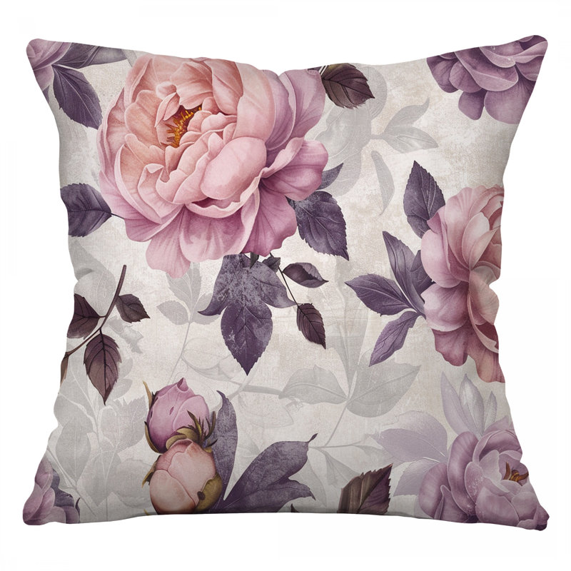 Coussin en pivoines roses, sergé de coton botanique, H 14 po x l 14 po
